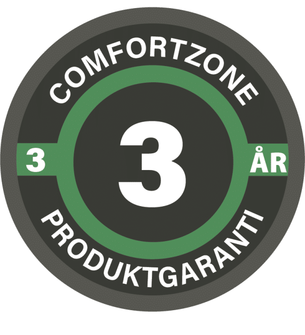 Symbol med texten Comfortzone 3 år produktgaranti.