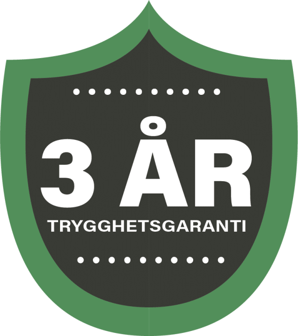 Sköldsymbol med texten 3 år trygghetsgaranti.